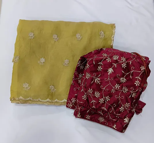 Pale Yellow Crush tissue Saree with designer blouse
